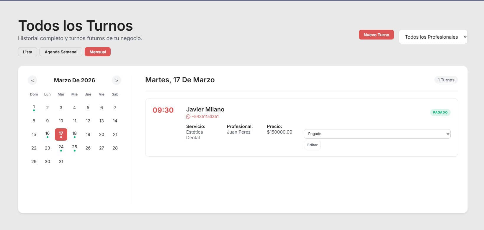 Agenda mensual del panel de FLAP